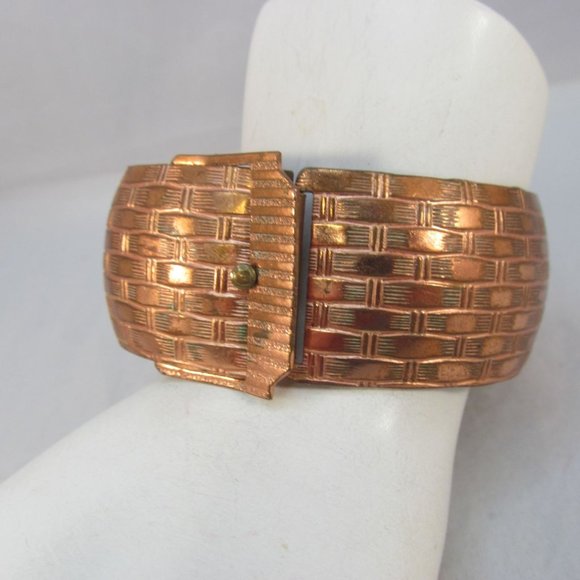 Vintage Wide Copper Belt Buckle Bangle Bracelet - Picture 10 of 12